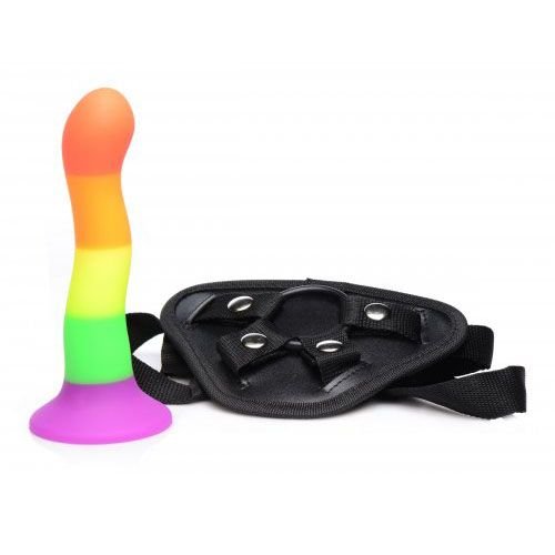 XR Proud Rainbow Silicone Dildo with Harness - Image 2